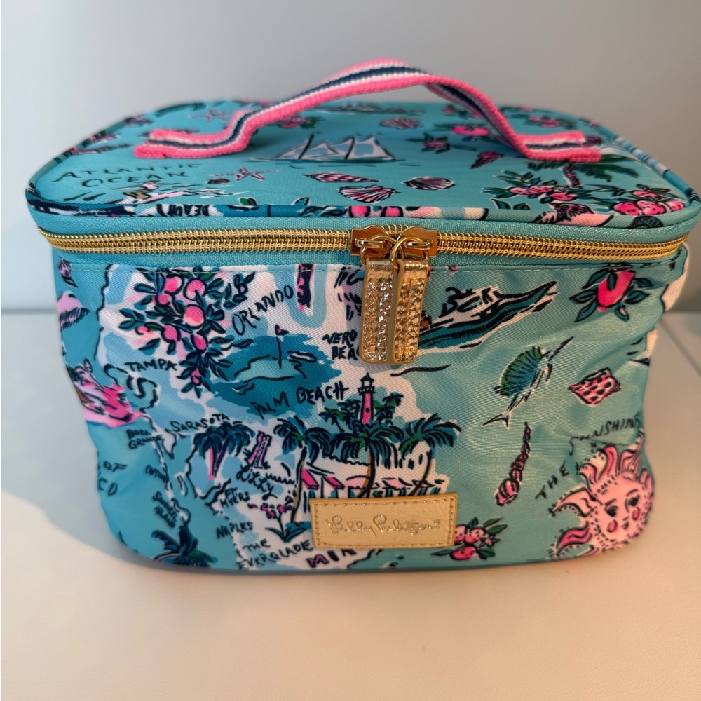 RARE Lilly Pulitzer SUNSHINE STATE Cosmetic Case - Florida Map Print Vanity Bag